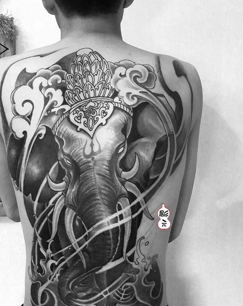 象神纹身图片_新传统纹身图案