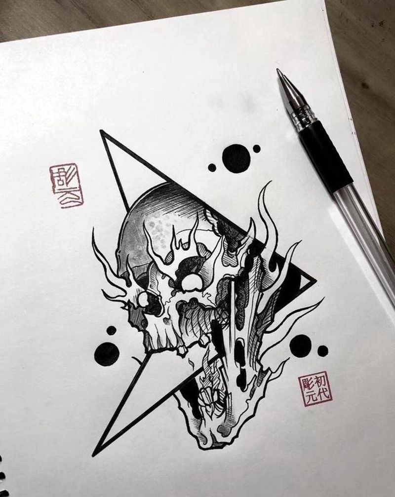 欧美骷髅手稿纹身图片_欧美写实纹身图案