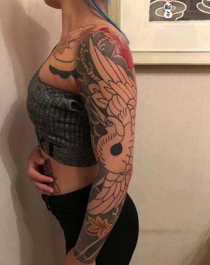 鹤纹身图片_老传统纹身图案