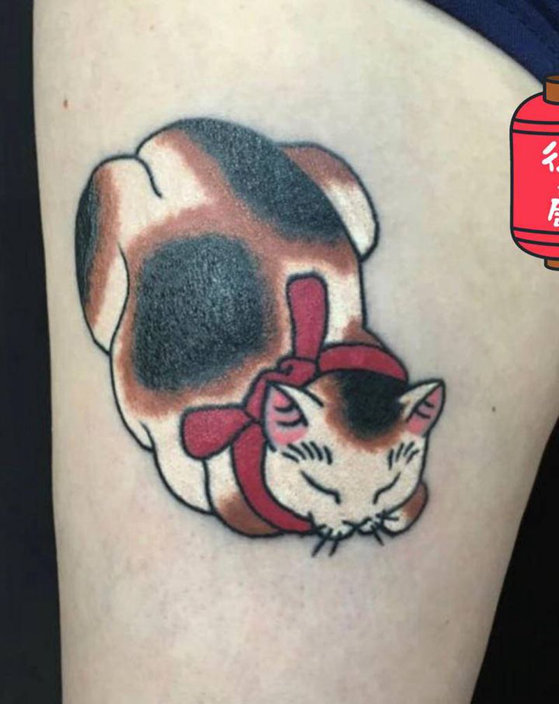 日式猫咪纹身纹身图片_老传统纹身图案
