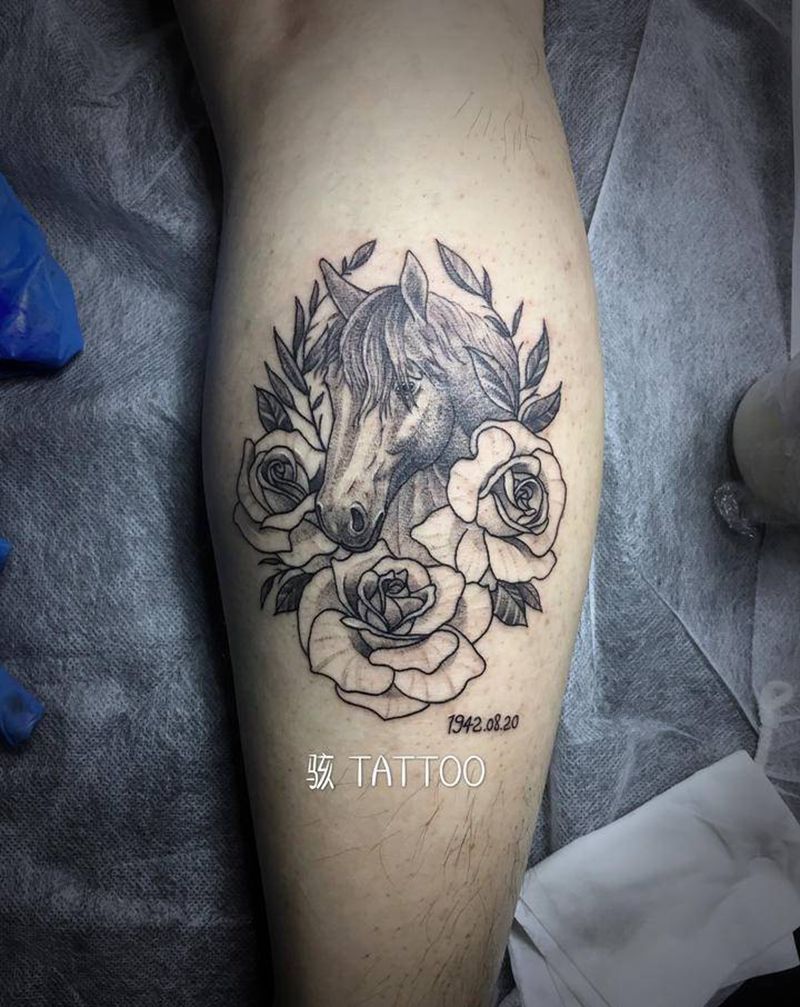 念纹身图片_腿部点刺小清新纹身图案