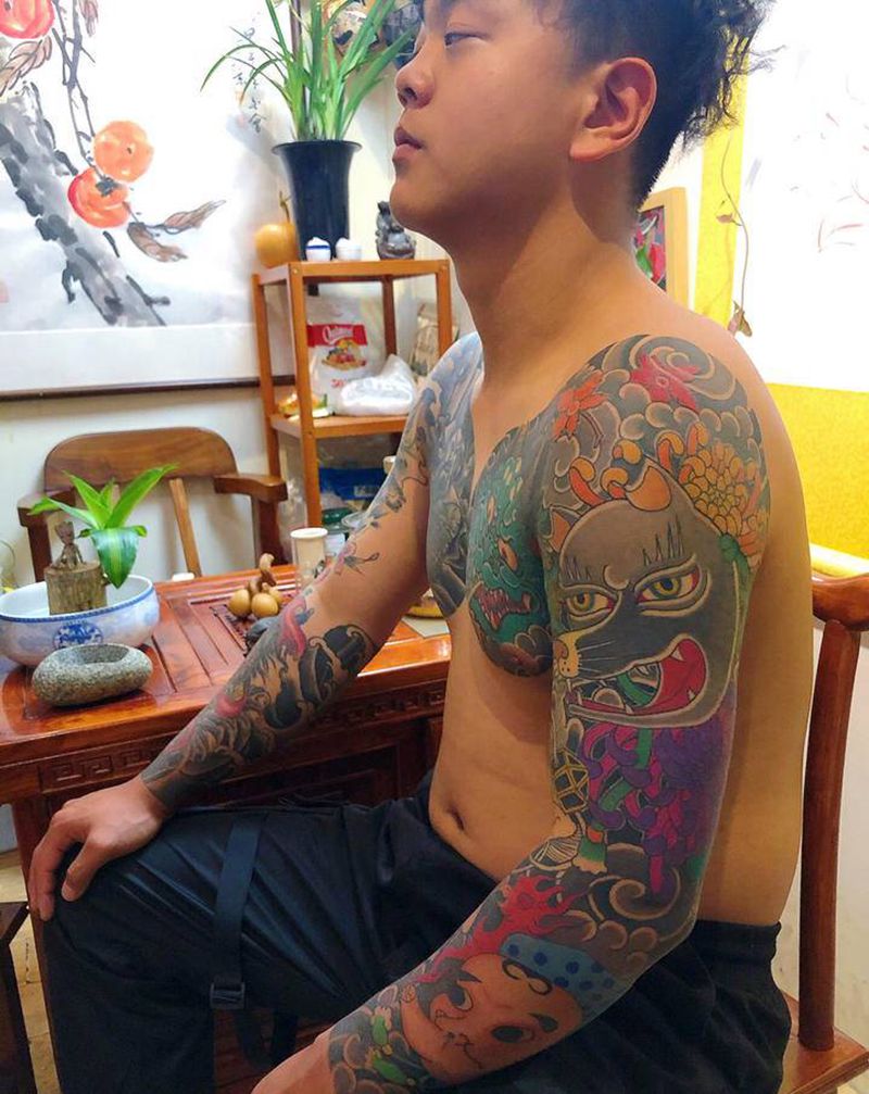 日式老传统花臂纹身图片_手臂老传统纹身图案