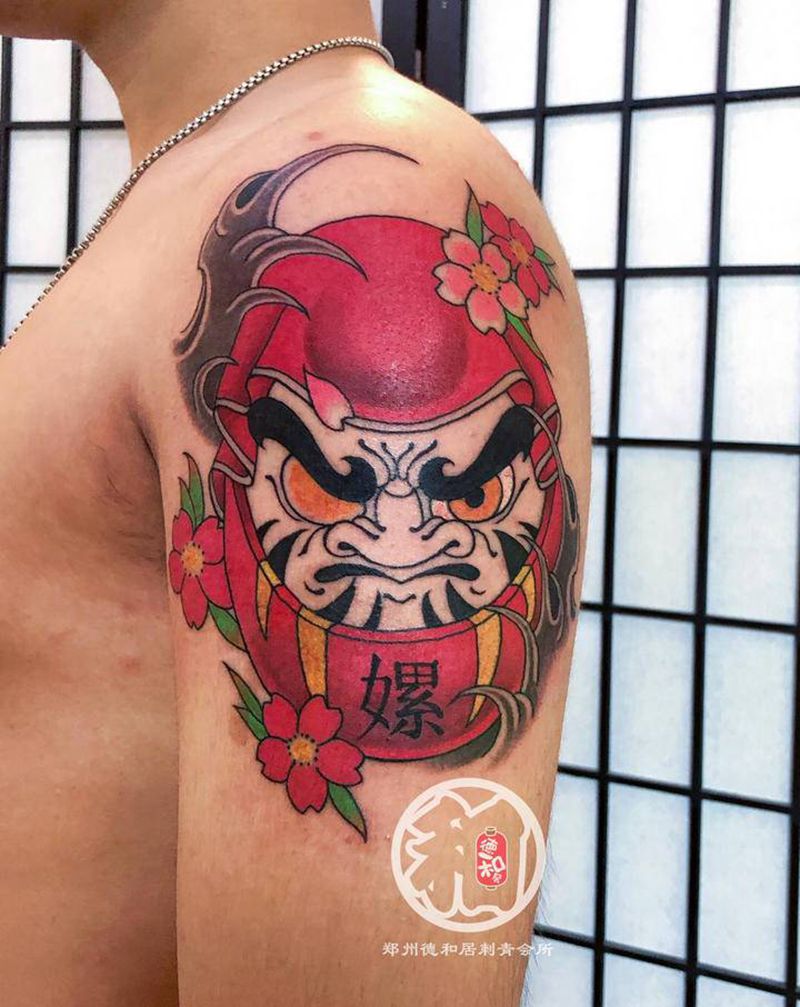 达摩纹身图片_手臂老传统纹身图案