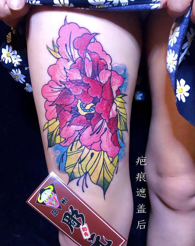 疤痕覆盖纹身图片_腿部Old School新传统纹身图案