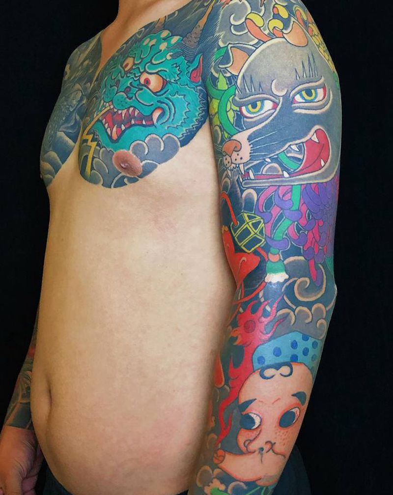 老传统花臂纹身图片_手臂老传统纹身图案