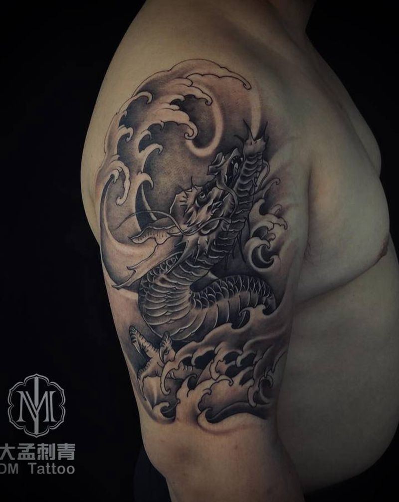 龙纹身图片_手臂新传统纹身图案