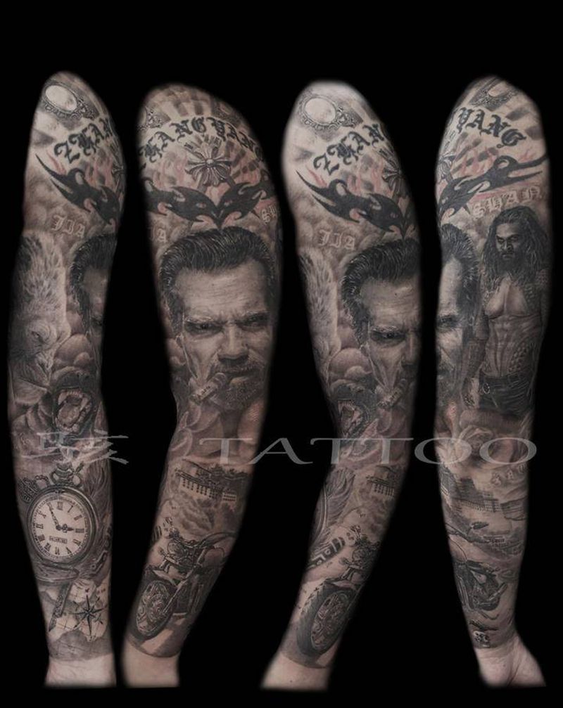 《半场人生》纹身图片_手臂欧美写实人生经历纪念意义肖像纹身图案