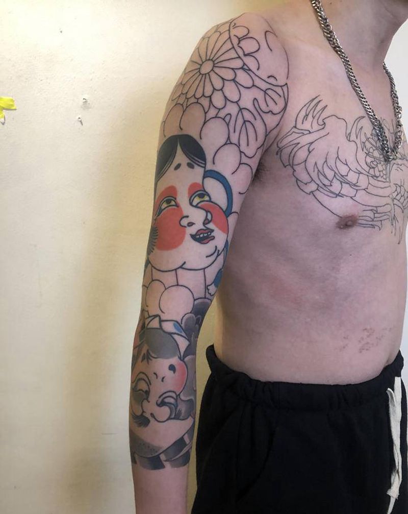 老传统七分臂纹身图片_手臂老传统纹身图案