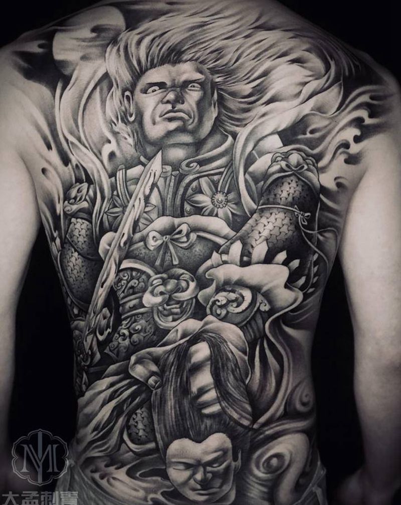 白起杀神纹身图片_背部新传统纹身图案