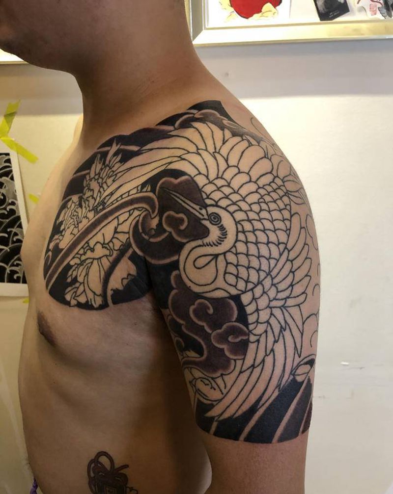 鹤纹身图片_老传统纹身图案