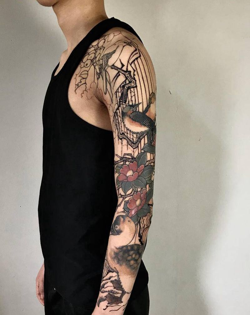 鸭纹身图片_手臂老传统纹身图案