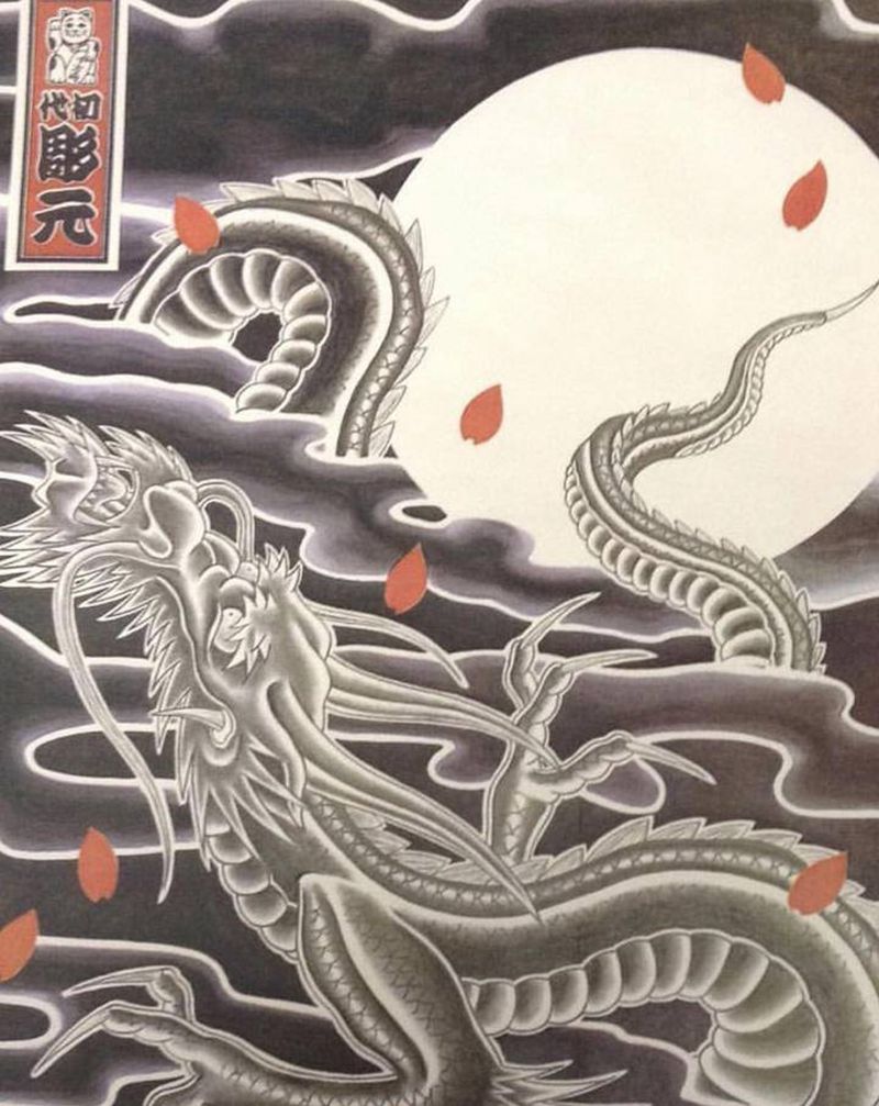 手稿龙纹身图片_老传统纹身图案