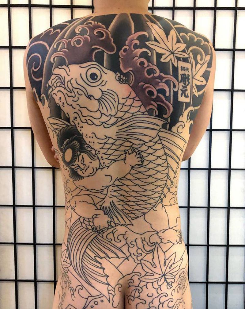 金太郎纹身图片_背部老传统纹身图案