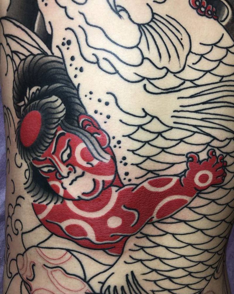 金太郎未完纹身图片_背部老传统纹身图案