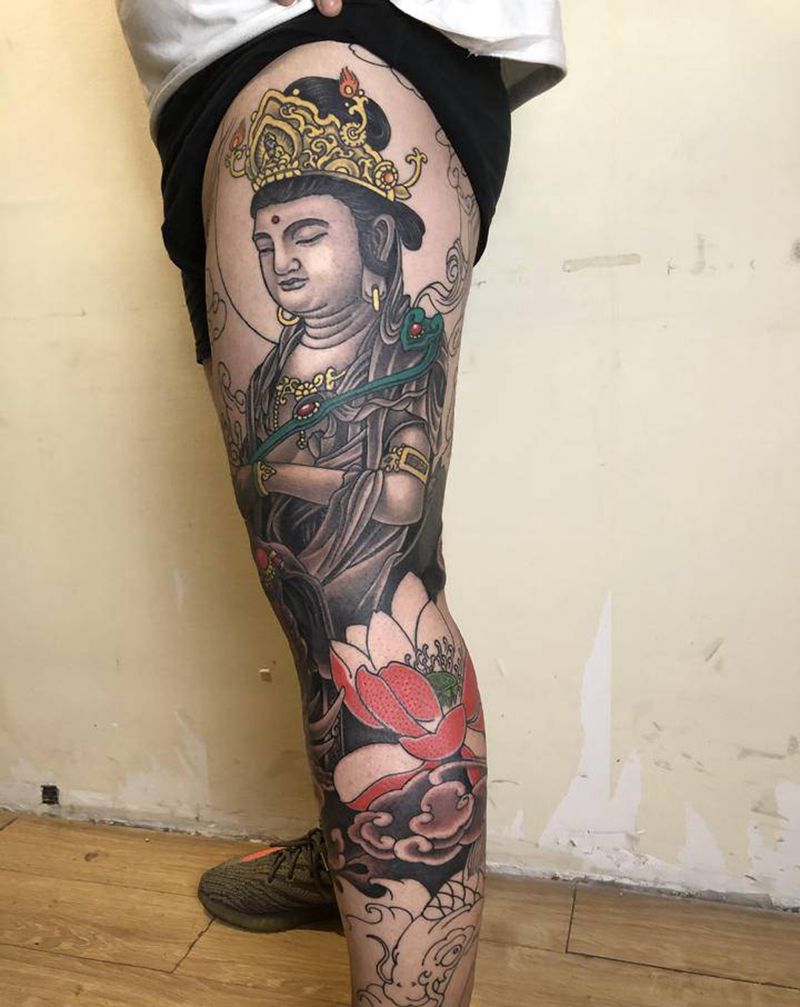 新传统纹身图片_腿部新传统纹身图案