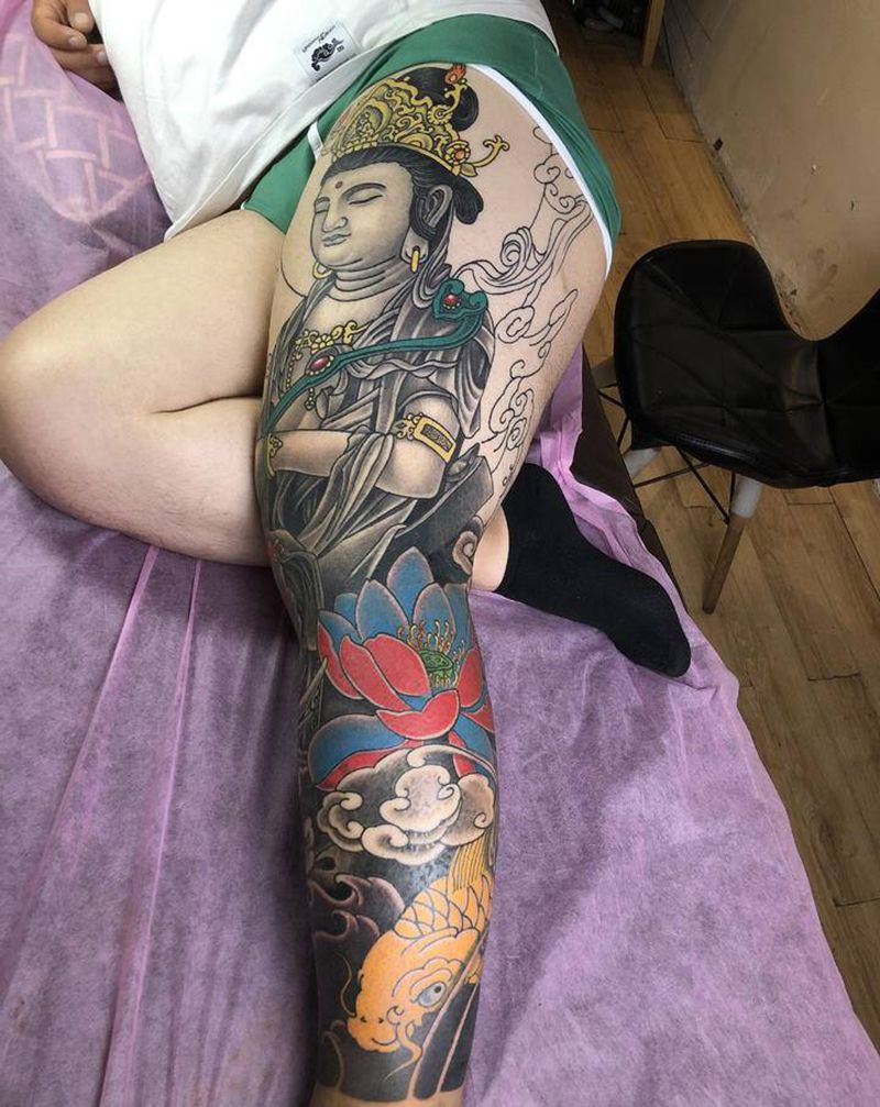 没纹身图片_腿部新传统纹身图案