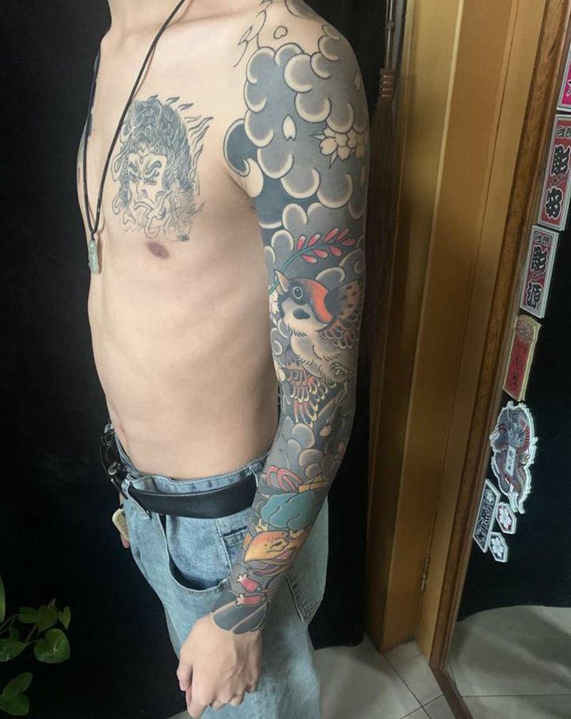 花臂纹身图片_手臂老传统纹身图案