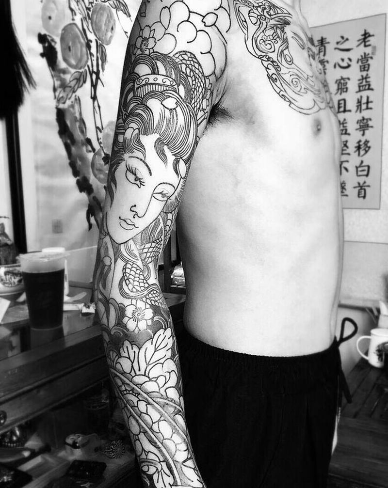 花臂纹身图片_手臂老传统纹身图案