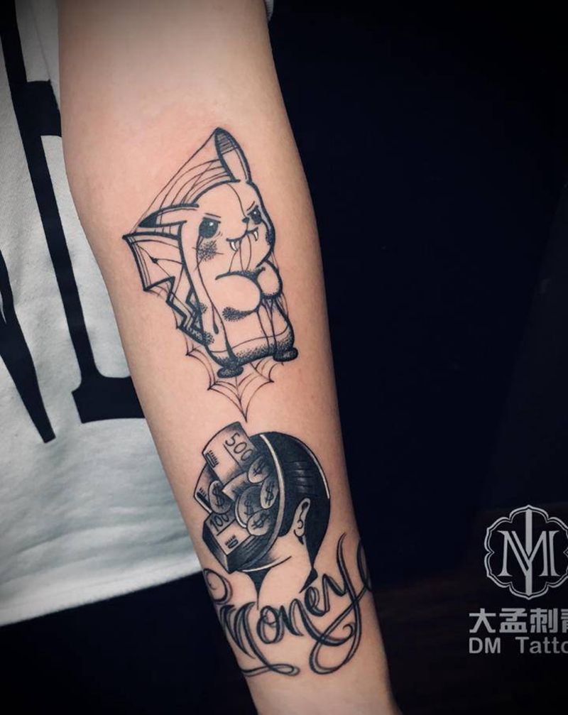 皮卡丘➕ 满脑子nmoney纹身图片_手臂Old School纹身图案