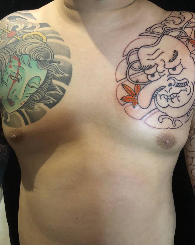 半成品纹身图片_手臂胸部老传统纹身图案