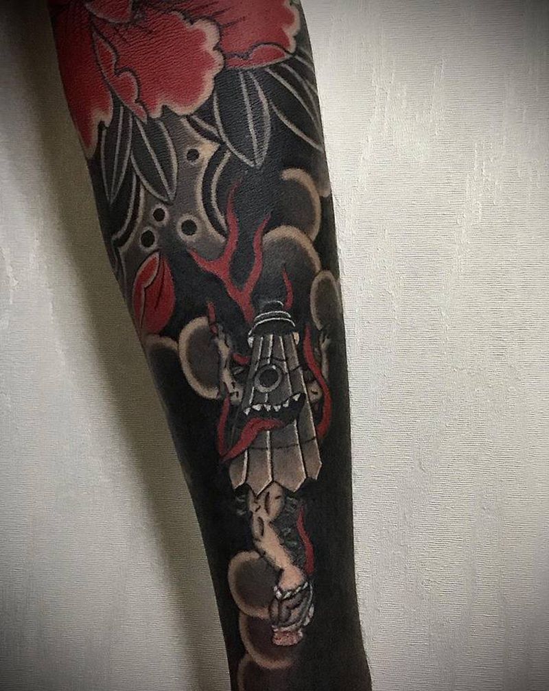 传统花臂暴力遮盖作品未完纹身图片_手臂老传统纹身图案