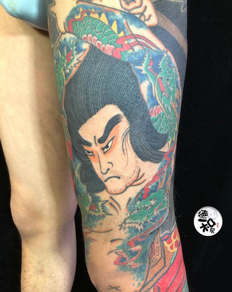 九纹龙史进纹身图片_腿部老传统纹身图案