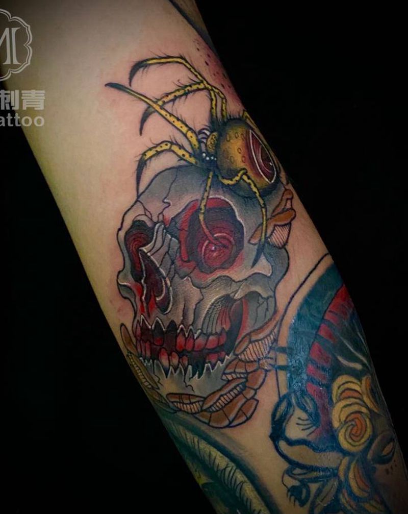 骷髅头纹身图片_手臂Old School纹身图案