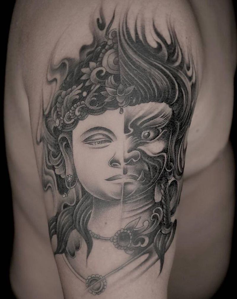 善恶纹身图片_手臂新传统纹身图案