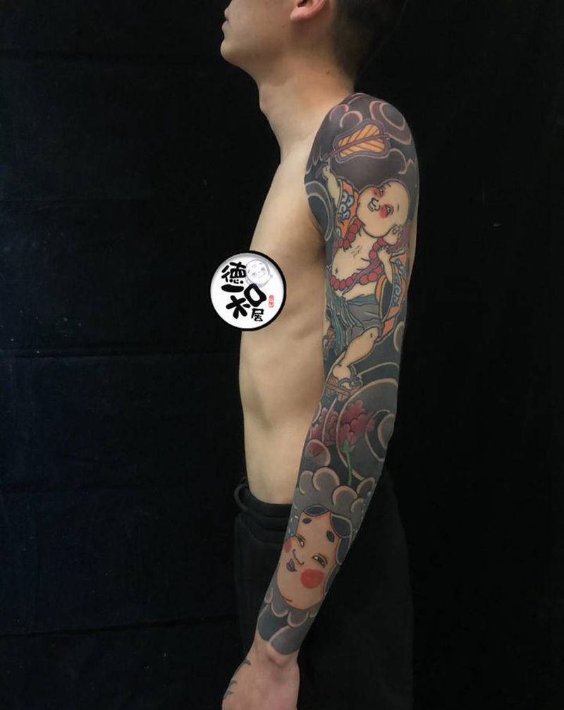 花臂纹身图片_手臂老传统纹身图案