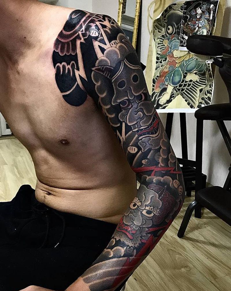 日式老传统花臂进度88.88%纹身图片_手臂老传统纹身图案