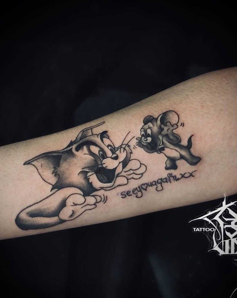 猫和老鼠纹身图片_手臂Old School纹身图案