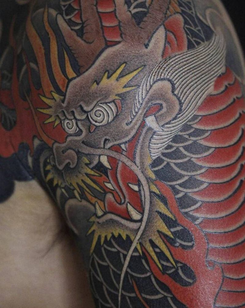 日式麒麟纹身图片_手臂胸部老传统纹身图案