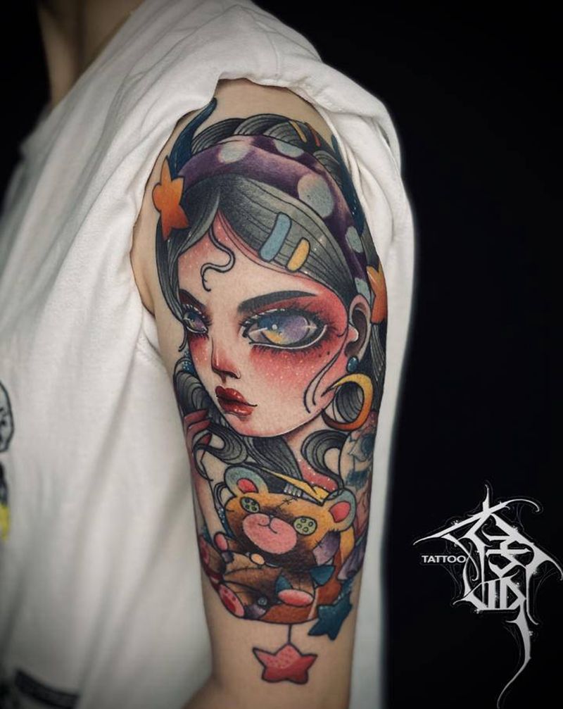 你的女孩纹身图片_手臂New School纹身图案