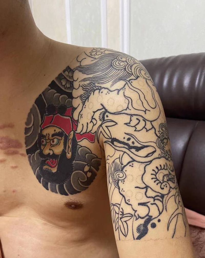 半甲纹身图片_手臂胸部纹身图案