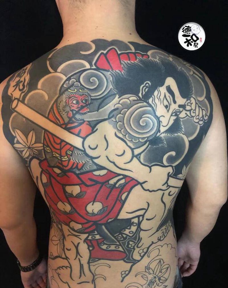 满背菜园子张青纹身图片_背部老传统纹身图案