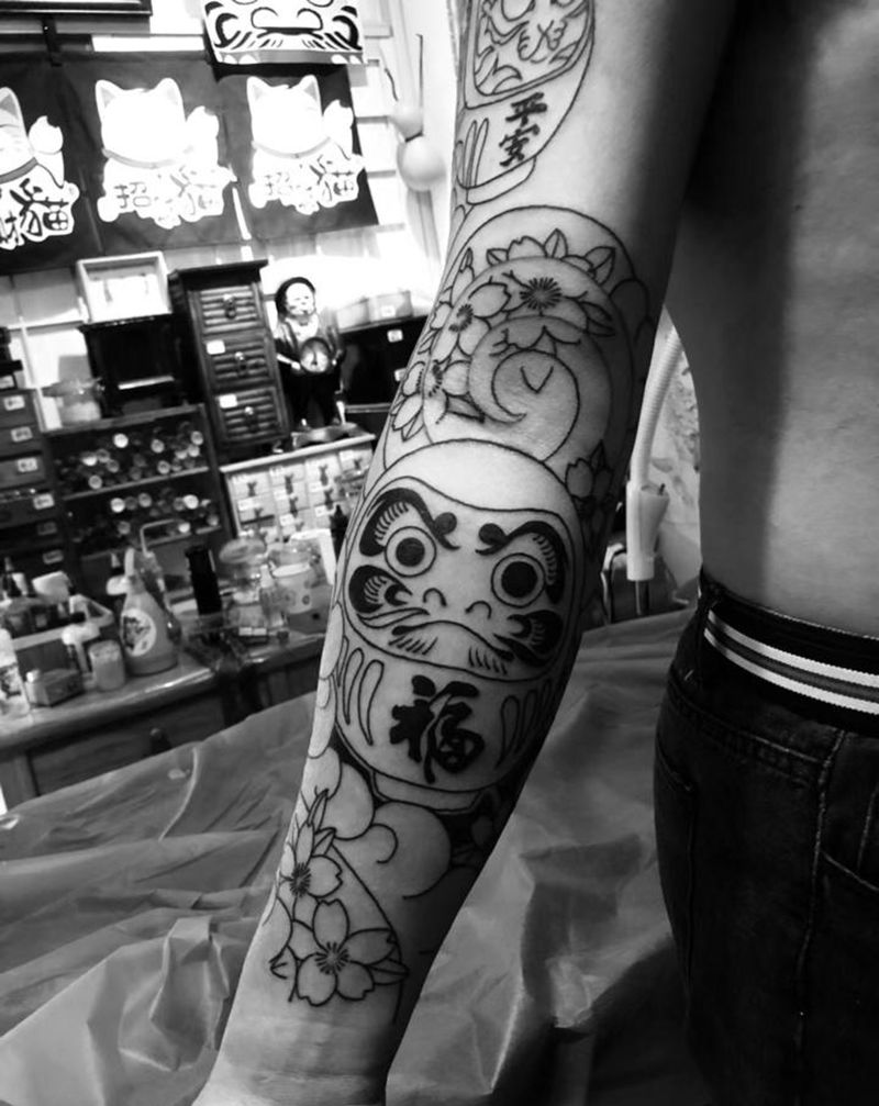 花臂纹身图片_手臂老传统纹身图案