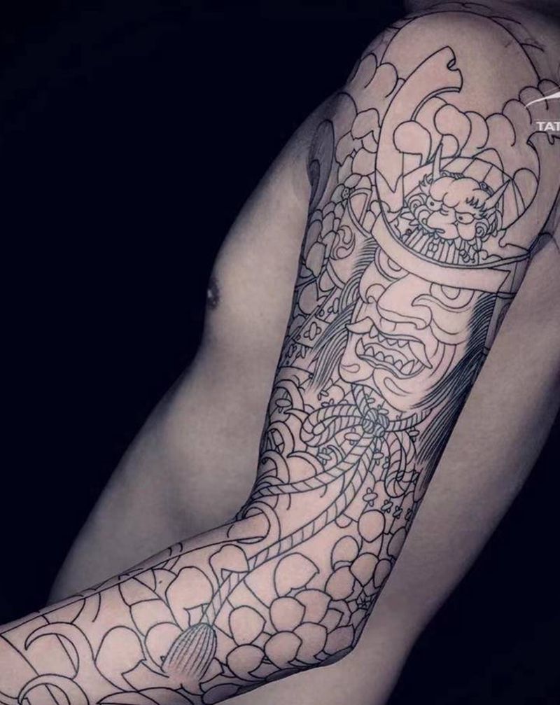 武士花臂纹身图片_手臂老传统纹身图案