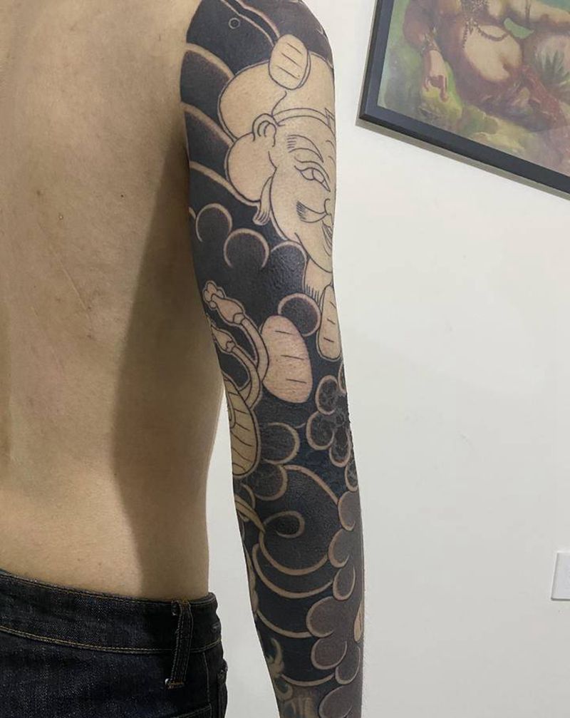 老传统花臂纹身图片_手臂老传统纹身图案