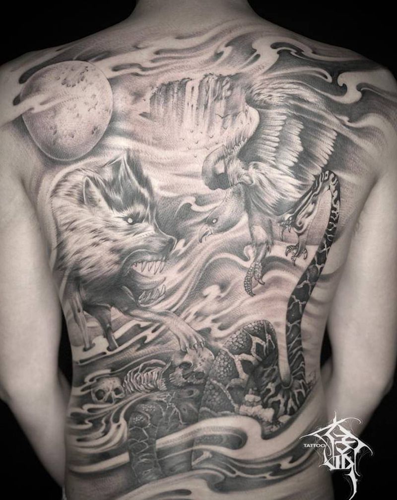 写实满背纹身图片_背部欧美写实纹身图案