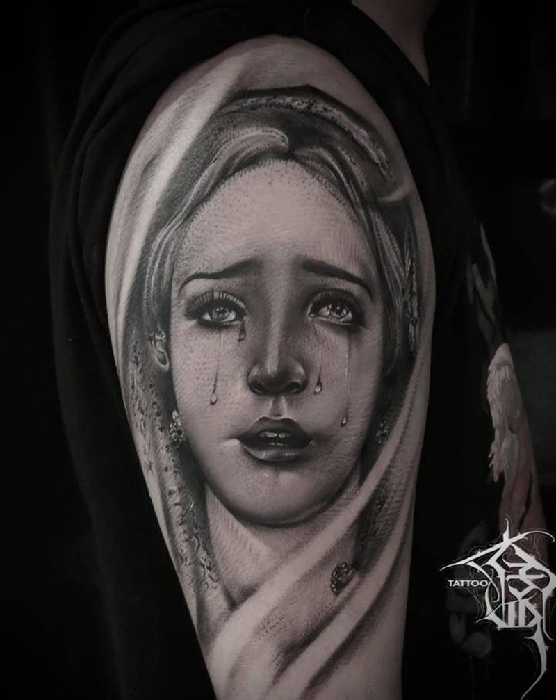 圣母♥️纹身图片_手臂欧美写实纹身图案