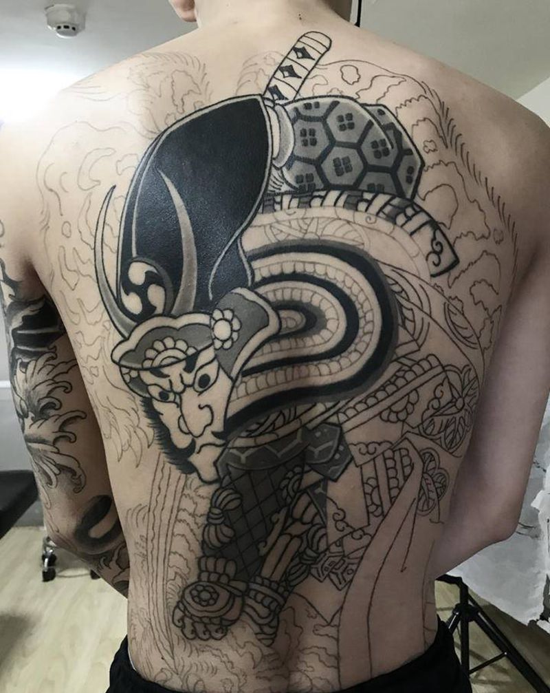 日式老传统满背恢复后纹身图片_背部老传统纹身图案