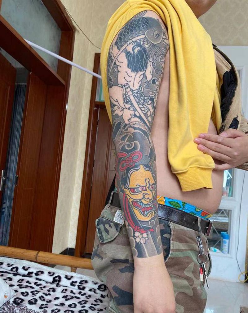 老传统花臂纹身图片_手臂老传统纹身图案