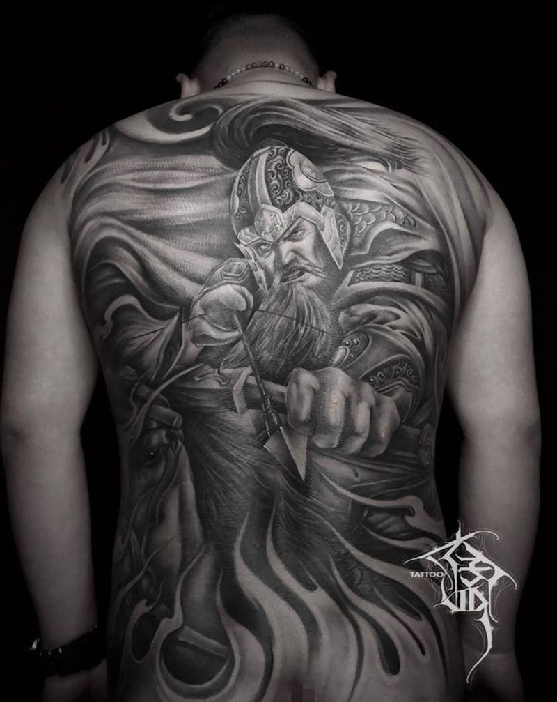 黄忠纹身图片_背部新传统纹身图案