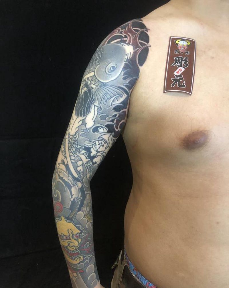 老传统花臂，还需要一次纹身图片_手臂老传统纹身图案