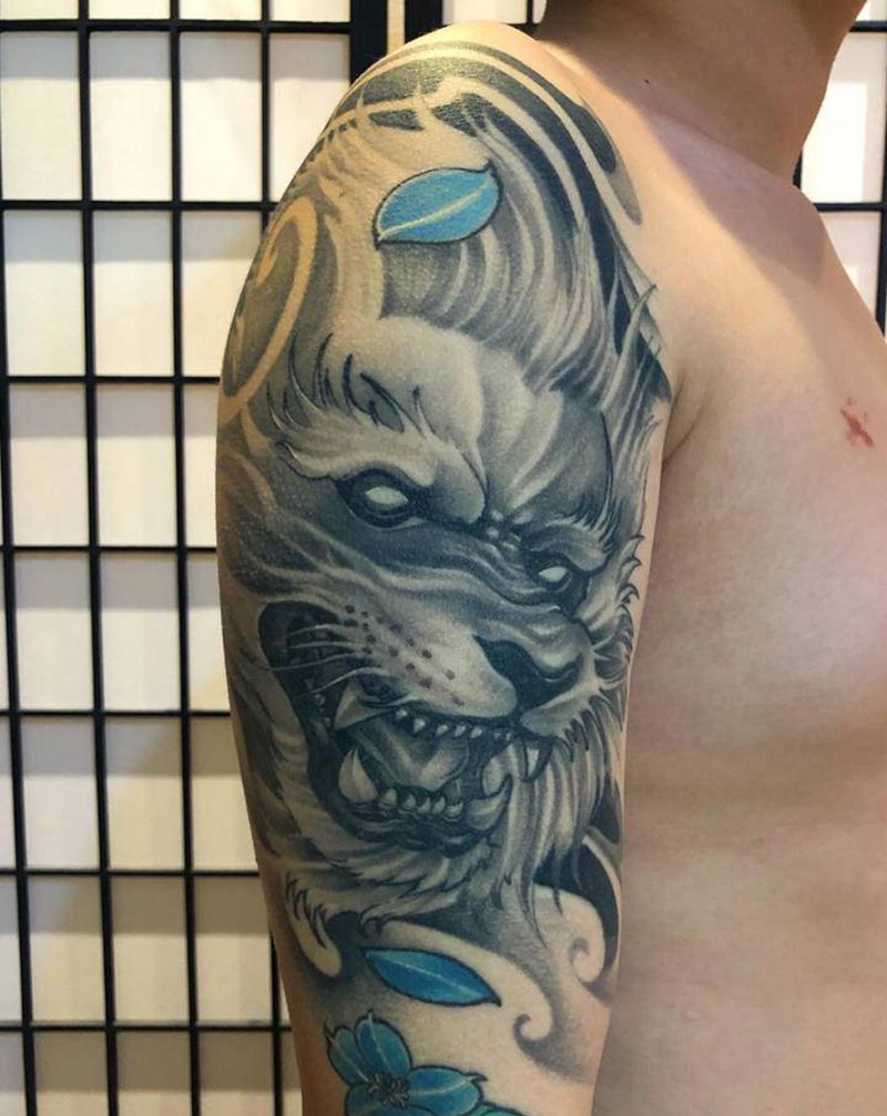 雄狮纹身图片_新传统纹身图案