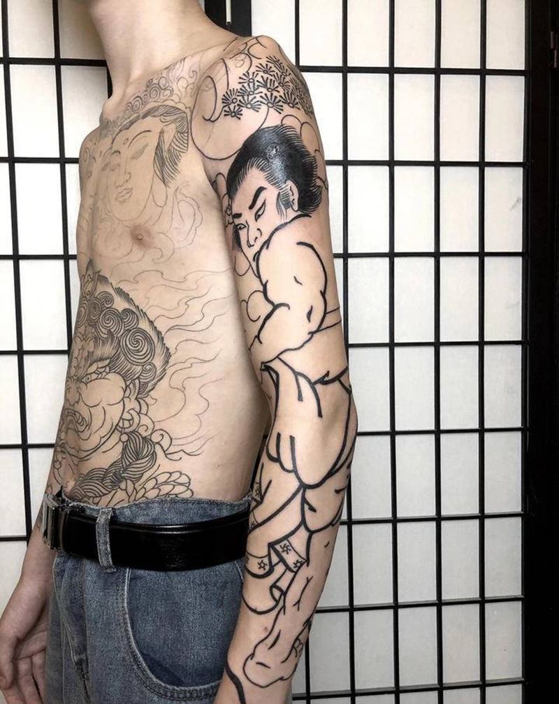 花臂纹身图片_手臂老传统纹身图案