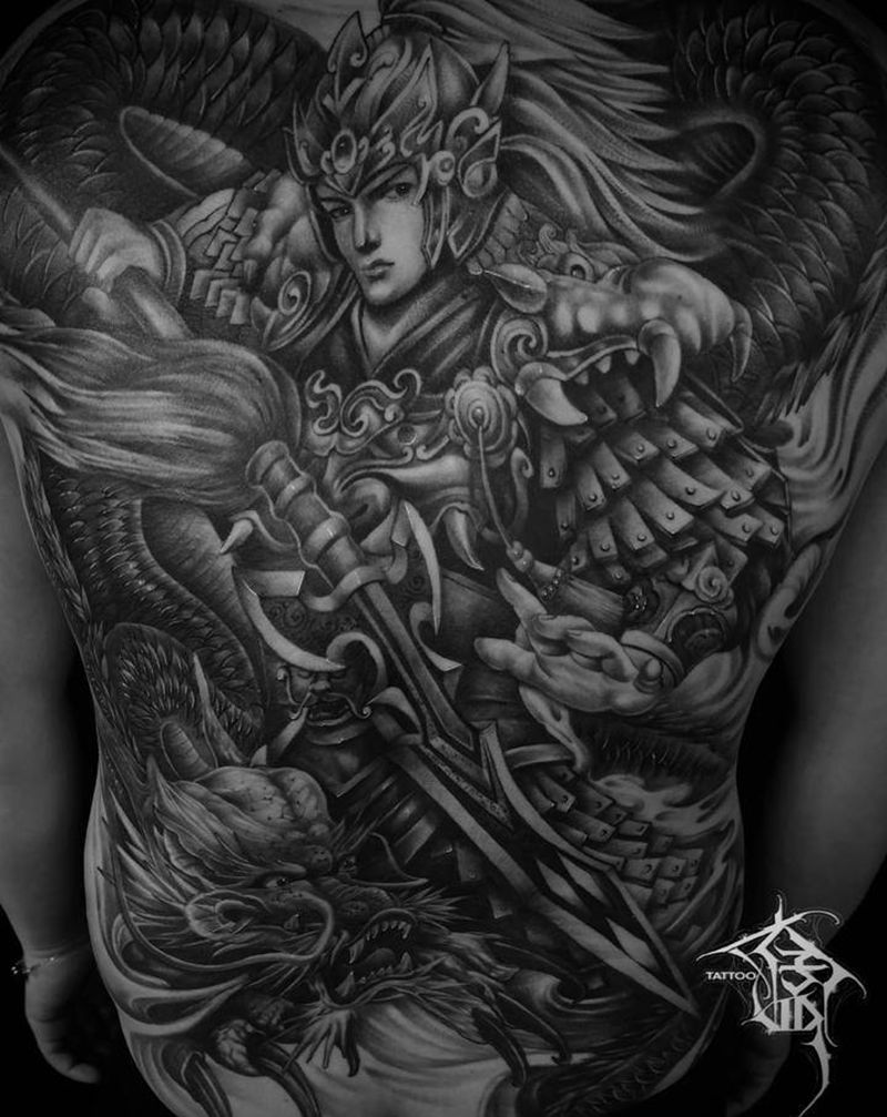 满背赵子龙纹身图片_背部新传统纹身图案