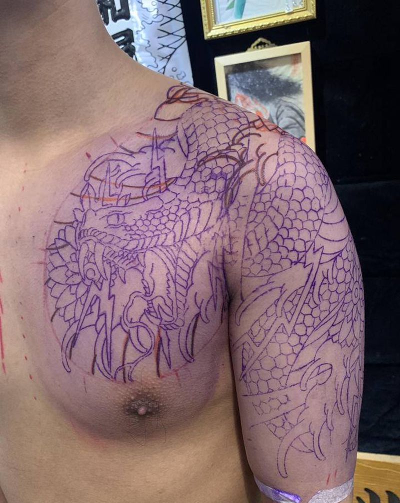 半甲纹身图片_老传统纹身图案