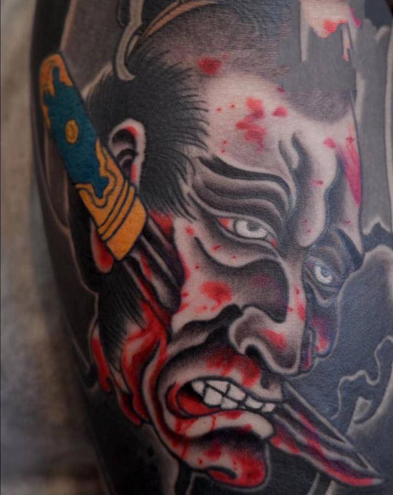 生首纹身图片_手臂老传统日式纹身图案