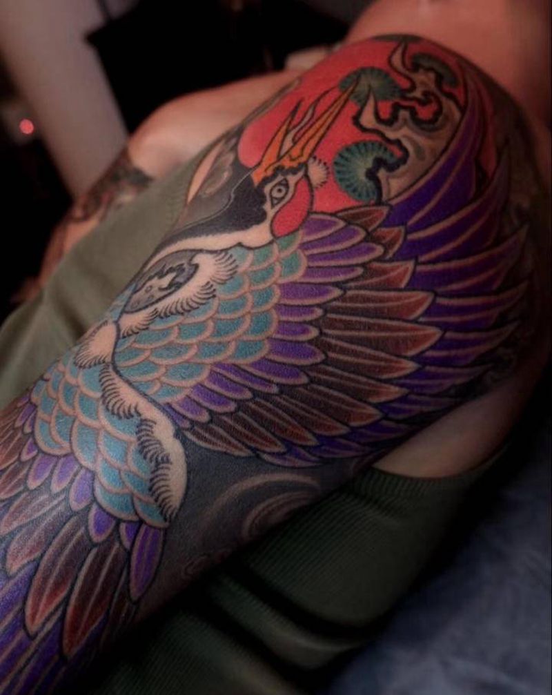 仙鹤纹身图片_手臂老传统日式纹身图案